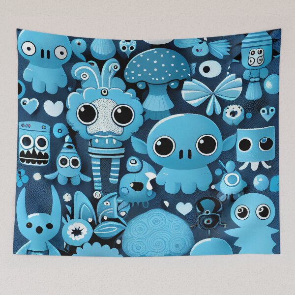 Item preview, Kawaii Blue Eclectic Pattern Digital Painting designed and sold by CodeAndColors.