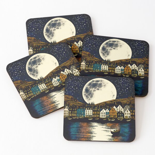 Item preview, Moon over the harbour of Portree on the Isle of Skye in Scotland designed and sold by SamJanner.