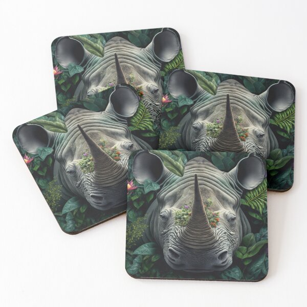 Item preview, Tropical Jungle Animal Rhino Face Wall Art - Safari Themed Decor designed and sold by Thewallart.