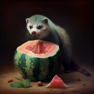 Imagen de la obra The Ferrets Debacle with a Melon Digital Painting de CodeAndColors