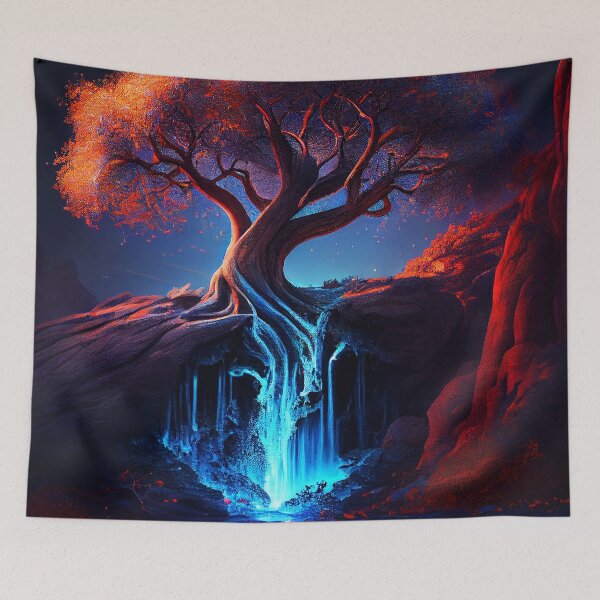 Artikelvorschau, Tree of life at bottom of waterfall painting 7 entworfen und verkauft von Artistic Pandas.
