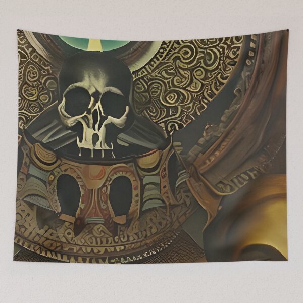 Item preview, Surrealist painting like digital art of a Skull receiving light and a line of humans  designed and sold by Ataraxia  Apparel.