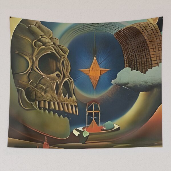 Item preview, Surrealist painting like digital art of a Skull biblical style winged angel abstract buldings designed and sold by Ataraxia  Apparel.
