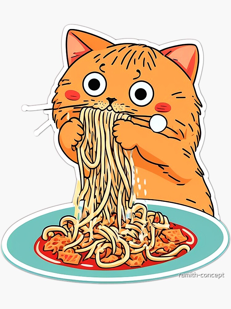 "Cat eating spaghetti meme" Sticker for Sale by ramithconcept Redbubble