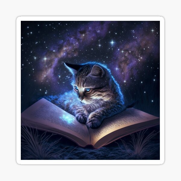 Cat Reading in the Cosmos Sticker