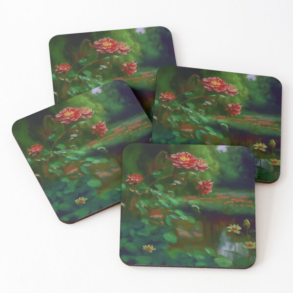 Item preview, Zinnia red flower painting 2-  inspired by Monet designed and sold by EmeraldeaArt.