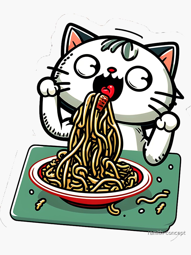 "Cat eating spaghetti meme" Sticker for Sale by ramithconcept Redbubble