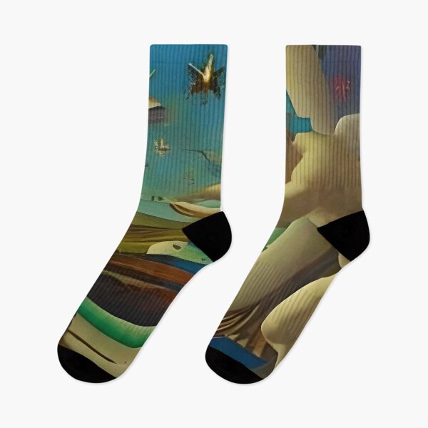 Item preview, Surrealist painting like digital art of a futuristic scene, angel, sun, stars, and planes designed and sold by Ataraxia  Apparel.