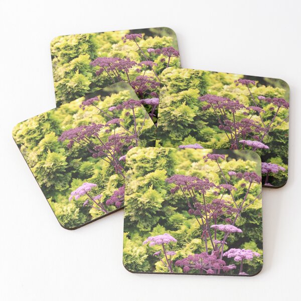 Item preview, Purple Flowers Against Green Shrubs designed and sold by Martha Sherman.