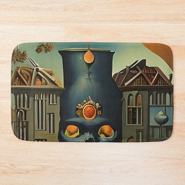 Item preview, Surrealist painting like digital art of a Skull Cauldron and a village in abstract style  designed and sold by Ataraxia  Apparel.