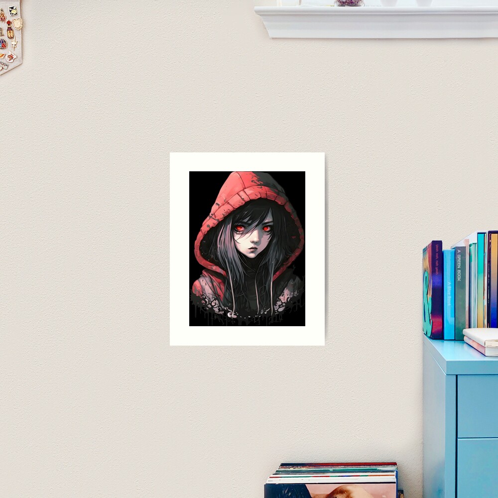 Anime Girl in Hoodie - Red / Black Aesthetic Art Print for Sale by Nymmzi