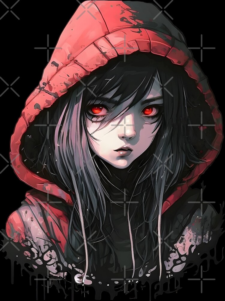 Anime Girl in Hoodie - Red / Black Aesthetic Art Print for Sale by Nymmzi