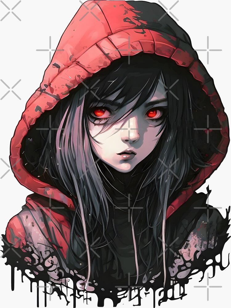 Dark Red and Black Anime Girl | Sticker