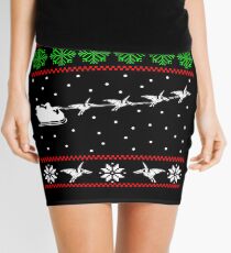 Santa's Flying Dinosaurs Christmas Sleigh Tshirt Mini Skirt