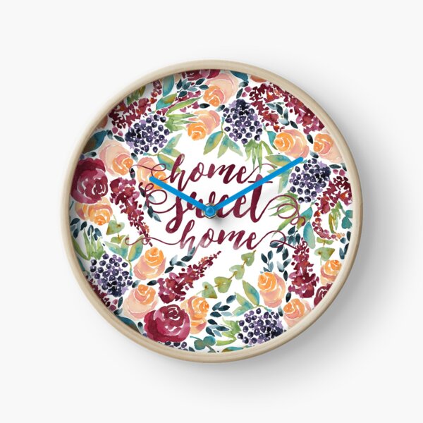 Watercolor Bouquet Hand-Painted Roses Celosia Bilberries Leaves Clock