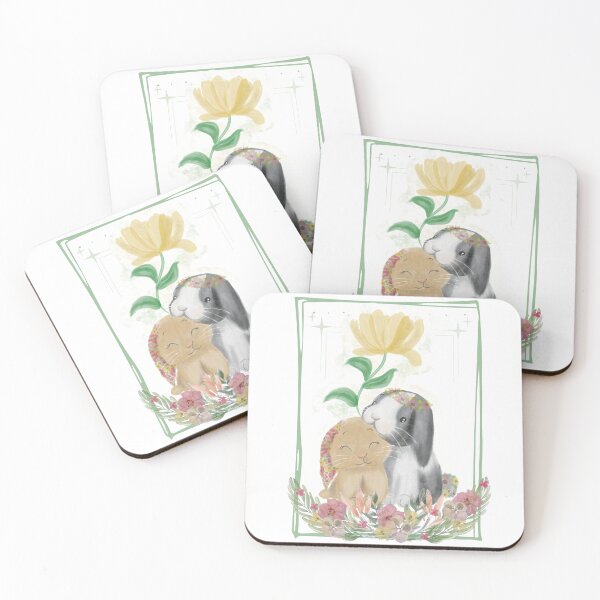 Item preview, Cute pastel watercolor rabbits design with leaves and flowers designed and sold by TrusteeDesign.