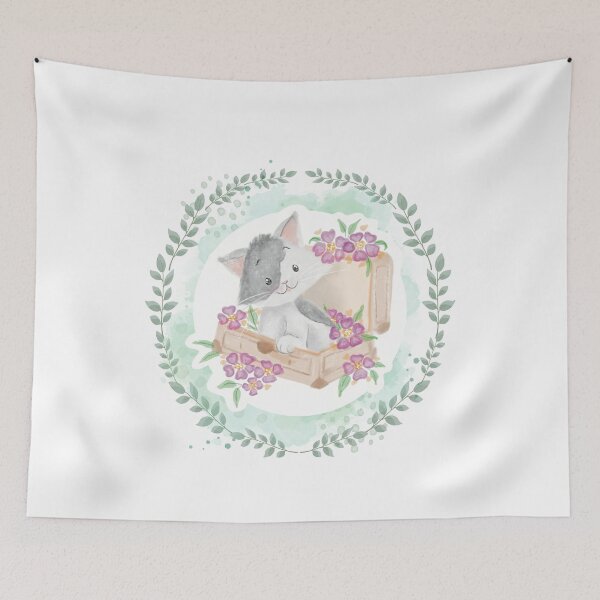 Item preview, Cute pastel watercolor cat design with leaves and flowers designed and sold by TrusteeDesign.