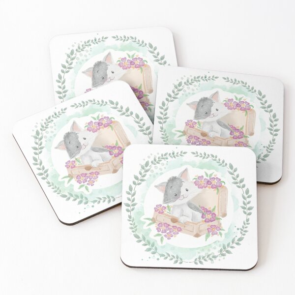 Item preview, Cute pastel watercolor cat design with leaves and flowers designed and sold by TrusteeDesign.