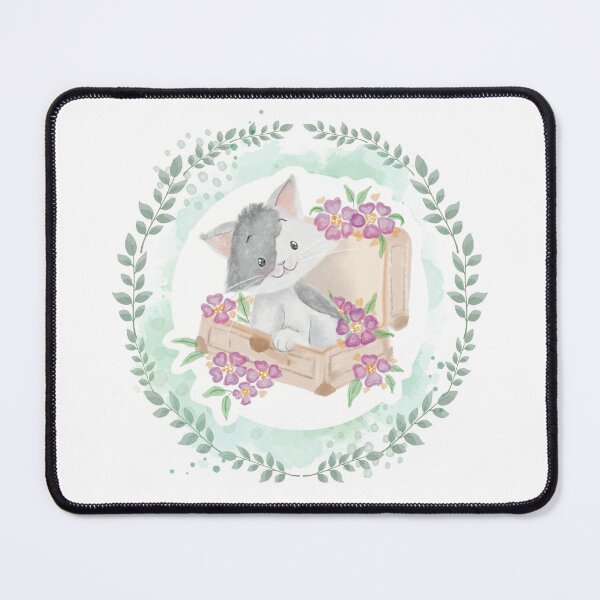 Item preview, Cute pastel watercolor cat design with leaves and flowers designed and sold by TrusteeDesign.