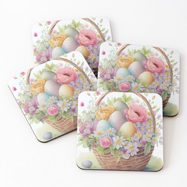 Item preview, Easter Egg and Flower Gift Basket in Soft Spring Watercolors designed and sold by CGSGraphics.