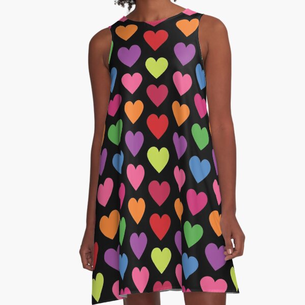 Big Colorful Rainbow Hearts Pattern Seamless Pattern A Line Dress For Sale By Claudiaflores