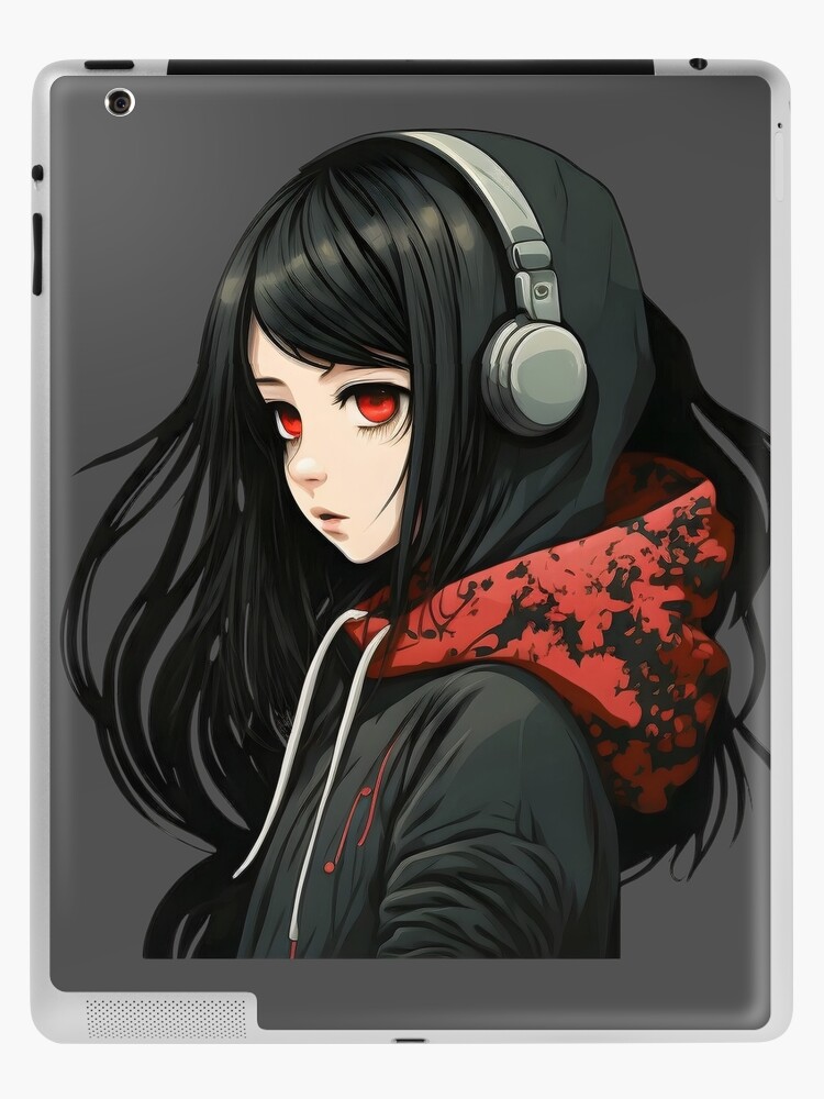 Premium AI Image  anime girl with a black headband and red headphones