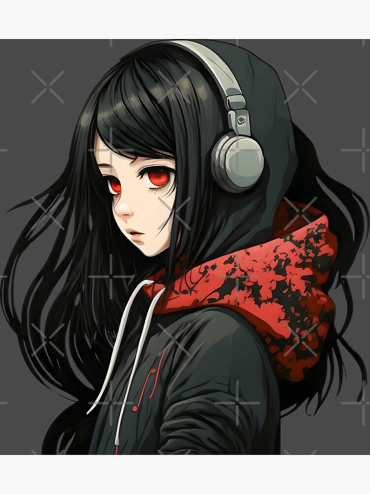 Kawaii Anime Girl In Black Hoodie Canvas Print for Sale by