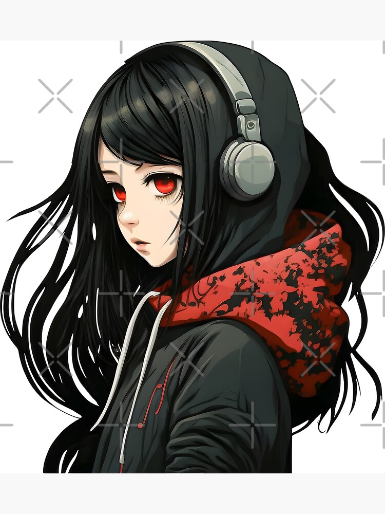 Anime Girl in Hoodie - Red / Black Aesthetic Art Print for Sale by Nymmzi