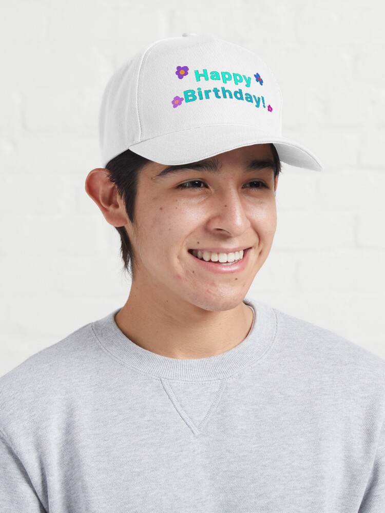 Cap for Sale mit Happy Birthday turkis mit Blumen von Amanda1775 Redbubble