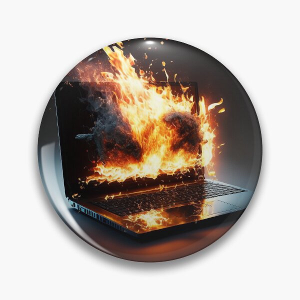 Item preview, Flaming Technology: A Unique Illustration of a Burning Laptop on a Table designed and sold by BotTastic.