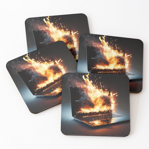 Item preview, Flaming Technology: A Unique Illustration of a Burning Laptop on a Table designed and sold by BotTastic.
