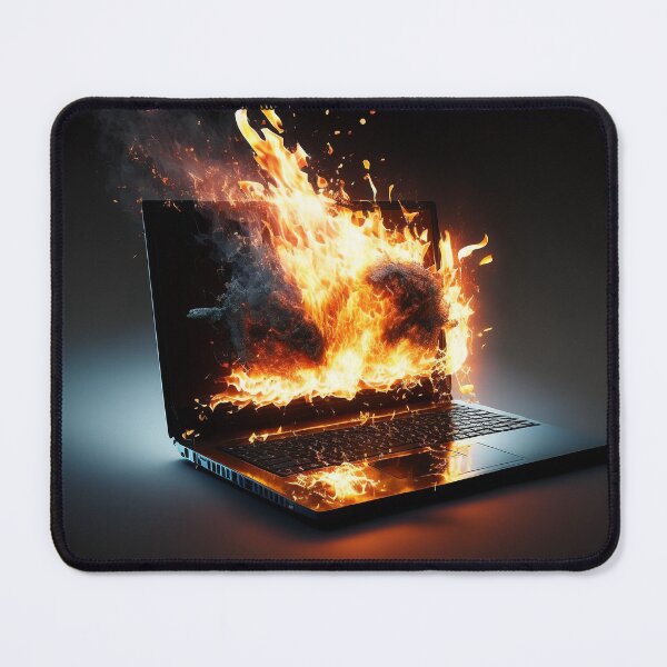 Item preview, Flaming Technology: A Unique Illustration of a Burning Laptop on a Table designed and sold by BotTastic.