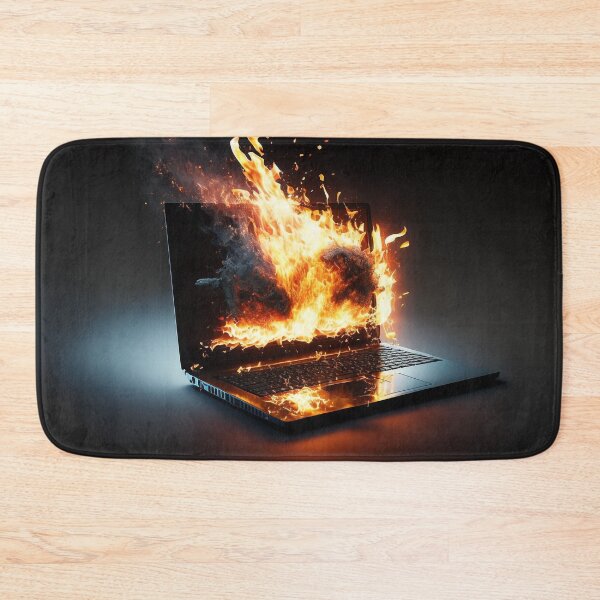 Item preview, Flaming Technology: A Unique Illustration of a Burning Laptop on a Table designed and sold by BotTastic.