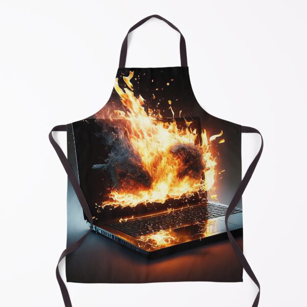Item preview, Flaming Technology: A Unique Illustration of a Burning Laptop on a Table designed and sold by BotTastic.