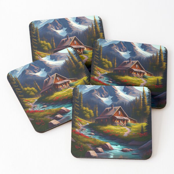 Item preview, Oil Painting Cabin beside mountain stream 2 designed and sold by Artistic Pandas.