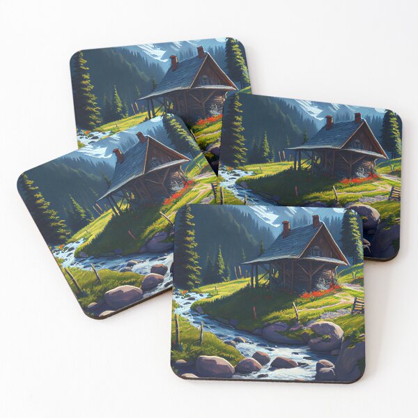 Item preview, Oil Painting Cabin beside mountain stream 3 designed and sold by Artistic Pandas.