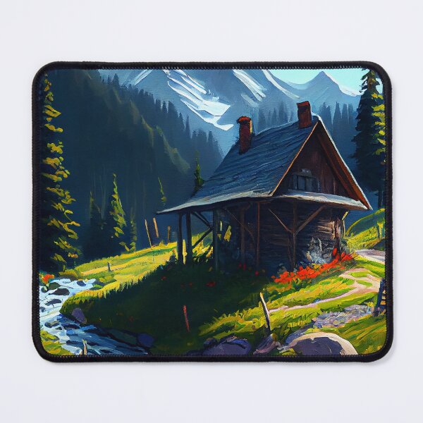 Item preview, Oil Painting Cabin beside mountain stream 3 designed and sold by Artistic Pandas.