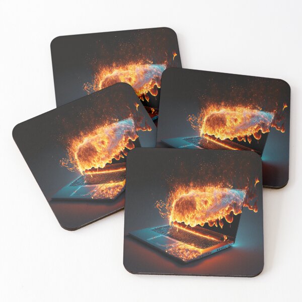 Item preview, Flaming Technology: A Unique Illustration of a Burning Laptop on a Table designed and sold by BotTastic.