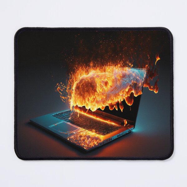 Item preview, Flaming Technology: A Unique Illustration of a Burning Laptop on a Table designed and sold by BotTastic.