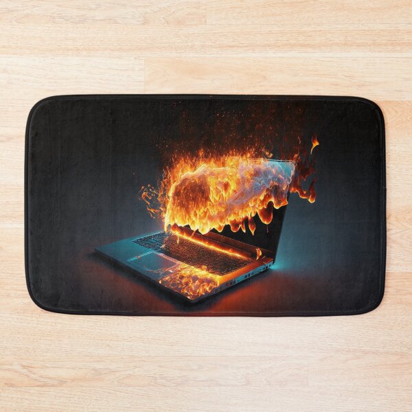 Item preview, Flaming Technology: A Unique Illustration of a Burning Laptop on a Table designed and sold by BotTastic.