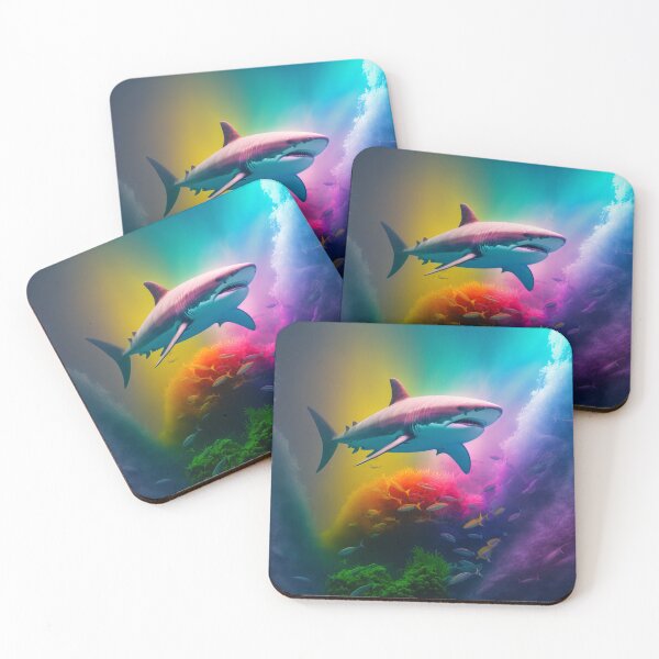 Item preview, Shark swimming in the Ocean, Rainbow Colored Coral Reef  designed and sold by AdamesArtStudio.