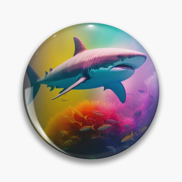 Item preview, Shark swimming in the Ocean, Rainbow Colored Coral Reef  designed and sold by AdamesArtStudio.