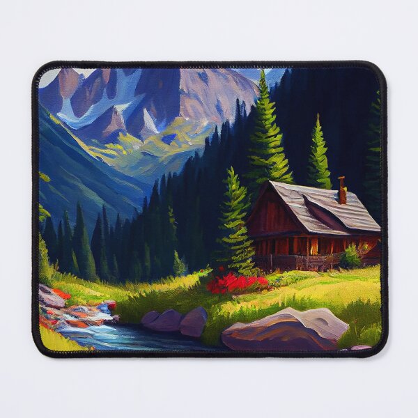 Item preview, Oil Painting Cabin beside mountain stream 5 designed and sold by Artistic Pandas.