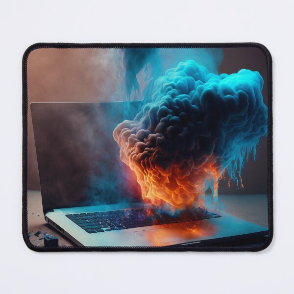 Item preview, Flaming Technology: A Unique Illustration of a Burning Laptop on a Table designed and sold by BotTastic.