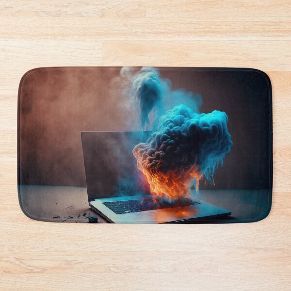 Item preview, Flaming Technology: A Unique Illustration of a Burning Laptop on a Table designed and sold by BotTastic.