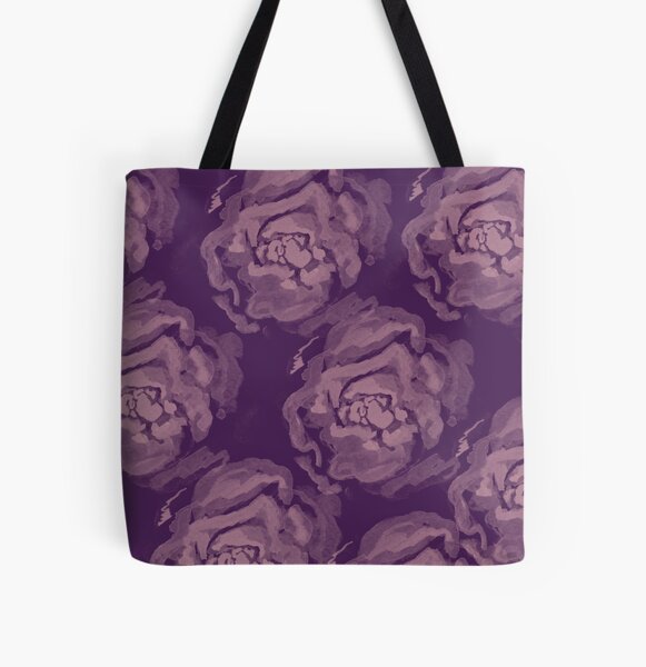 Pink flowers on Purple background All Over Print Tote Bag