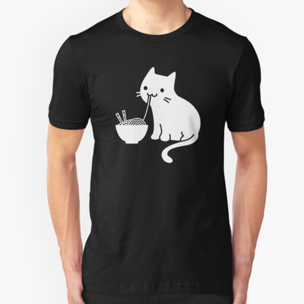 Lindo gato comiendo ramen Camiseta ajustada
