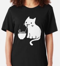 Cute Cat Eating Ramen Slim Fit T-Shirt