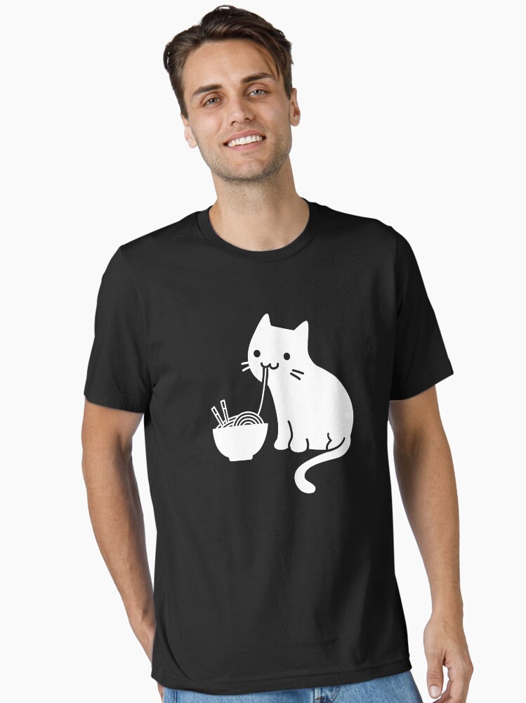 Aperçu 2 sur 7. T-shirt essentiel avec l'œuvre Chat mignon manger Ramen créée et vendue par ethandirks.