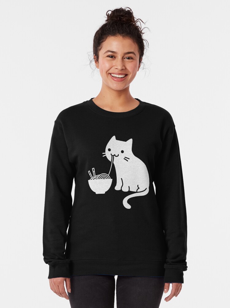 Alternate view of Cute Cat Eating Ramen Pullover Sweatshirt